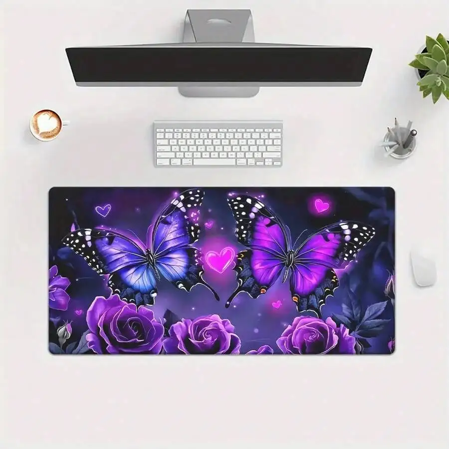 XL Purple Butterfly Waterproof Desk Mat - Image 1