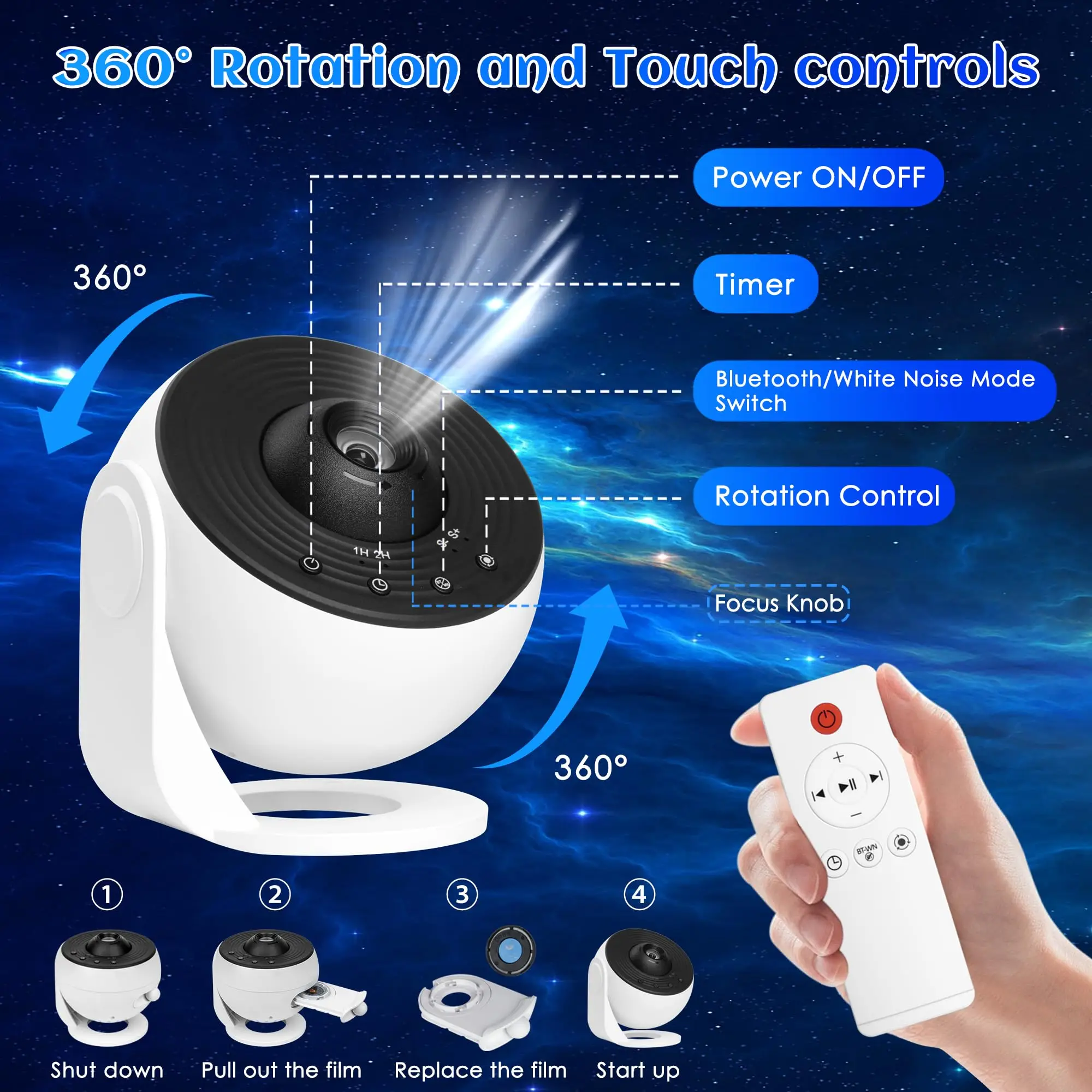 HD Galaxy Star Projector With Bluetooth Remote - Image 4