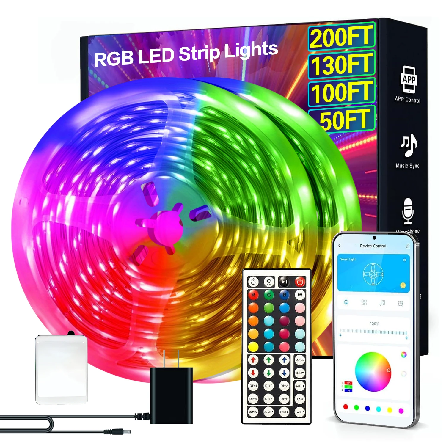 RGB LED Strip Lights with App and Remote Control - Image 1