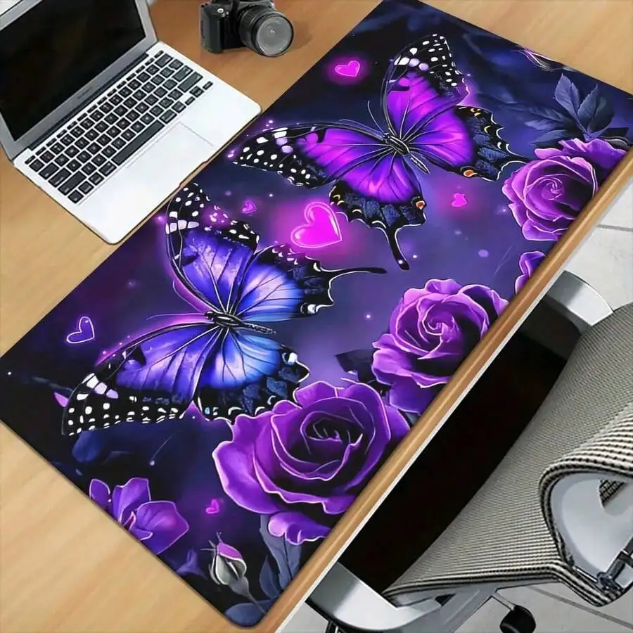 XL Purple Butterfly Waterproof Desk Mat - Image 2