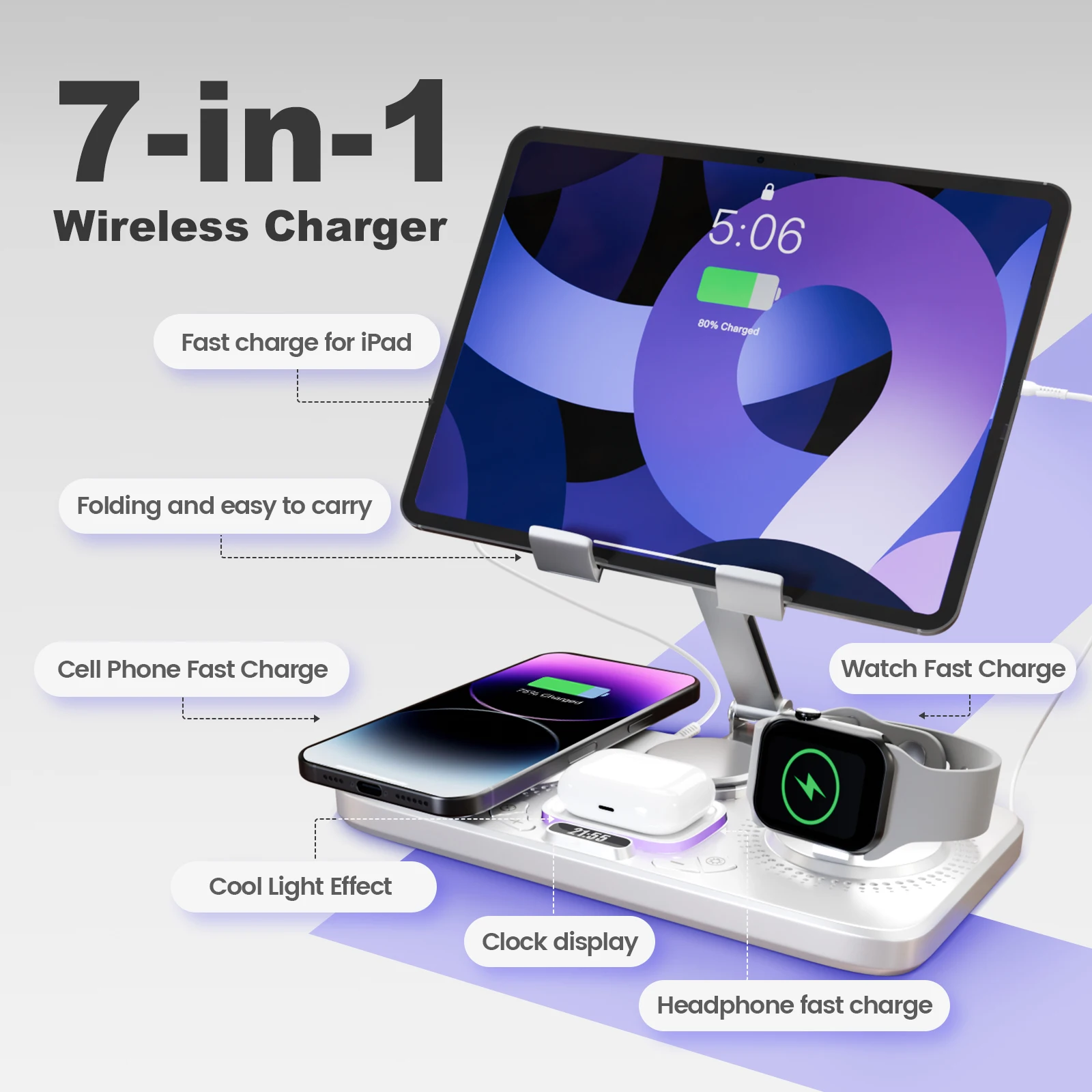 15W 7-in-1 Wireless Charger Station - Image 4