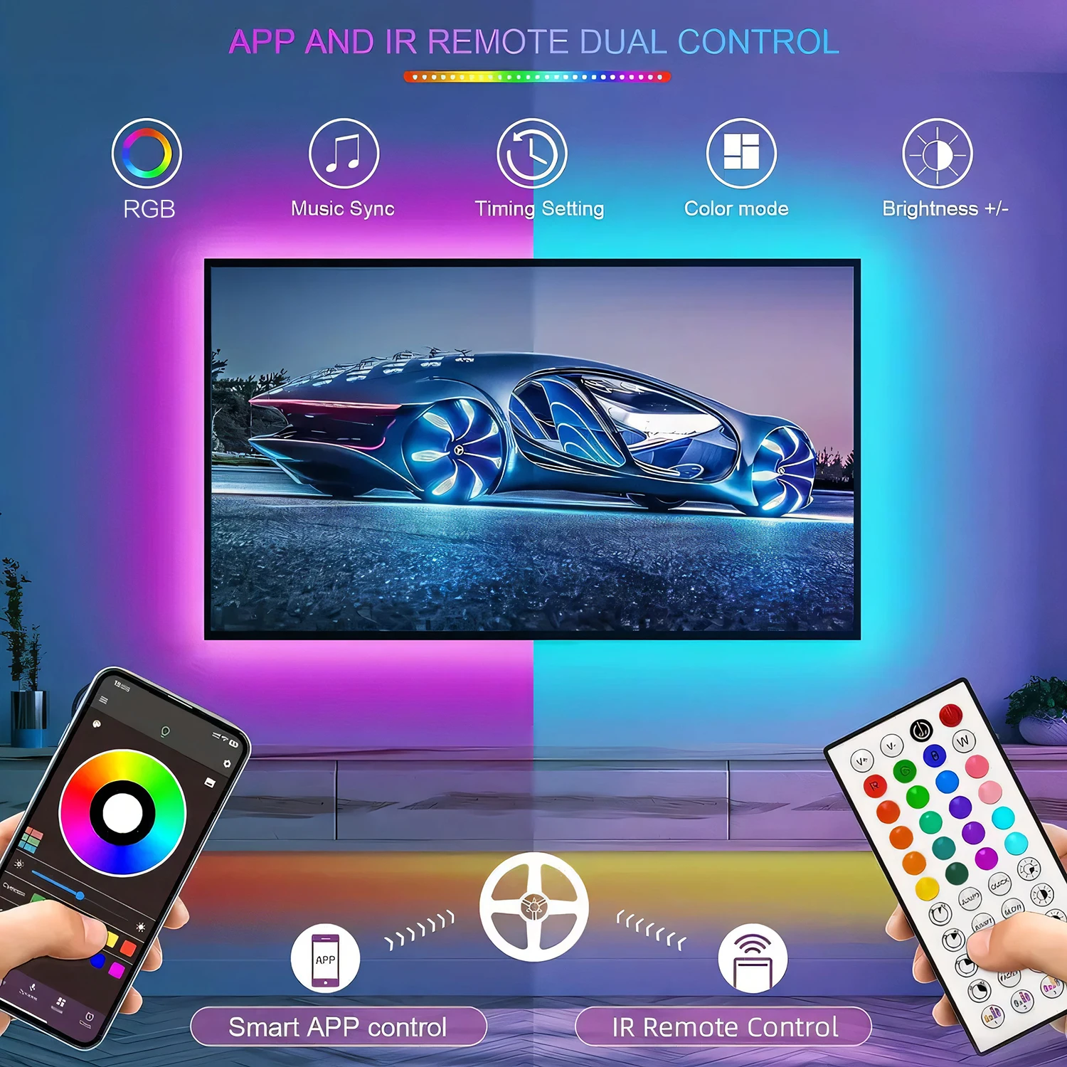 RGB LED Strip Lights with App and Remote Control - Image 2
