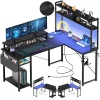 LED Gaming Desk With Power Outlets & Storage - Thumbnail Image 1