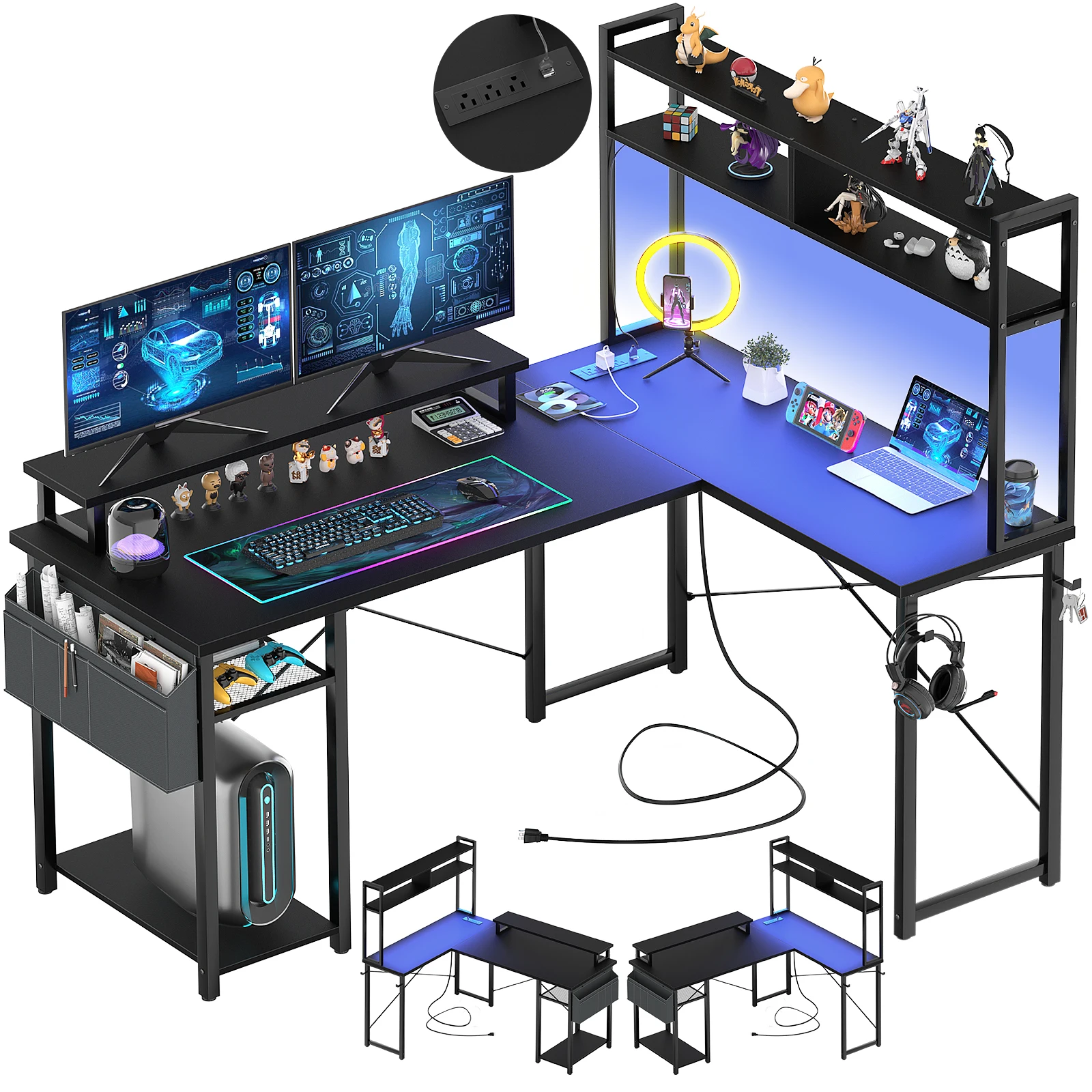 LED Gaming Desk With Power Outlets & Storage - Image 1